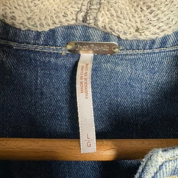 Free People Indie Wash Knit Hood & Sleeve Sweater Pure Cotton Jean Jacket - Picture 10 of 13